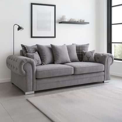 Milan Chesterfield Fabric 3 + 2 Seater Sofa Suite - Scatter Back