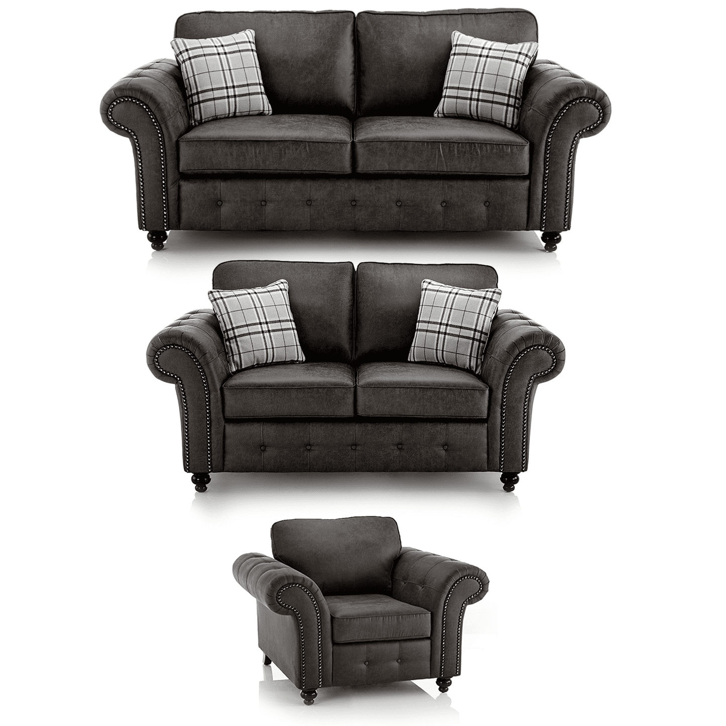 Oakland Chesterfield Leather 3 Piece Sofa Suite - 2