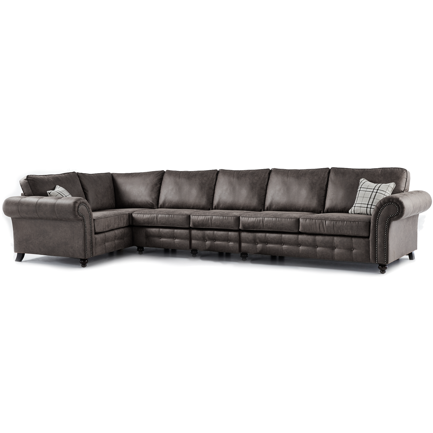 Oakland Long 6 Seater Leather Corner Sofa Chesterfield Style