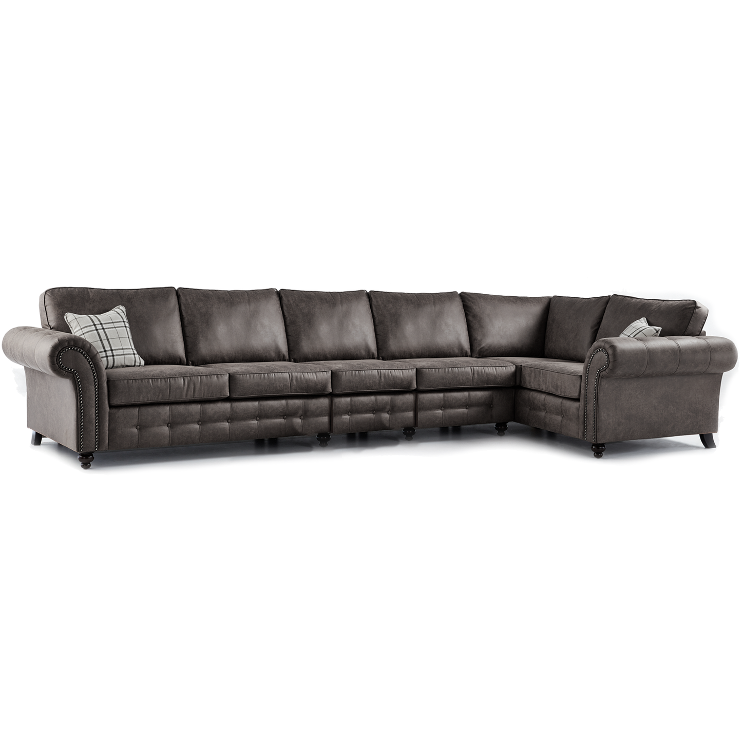 Oakland Long 6 Seater Leather Corner Sofa Chesterfield Style