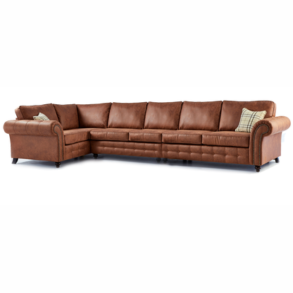 Oakland Long 6 Seater Leather Corner Sofa Chesterfield Style