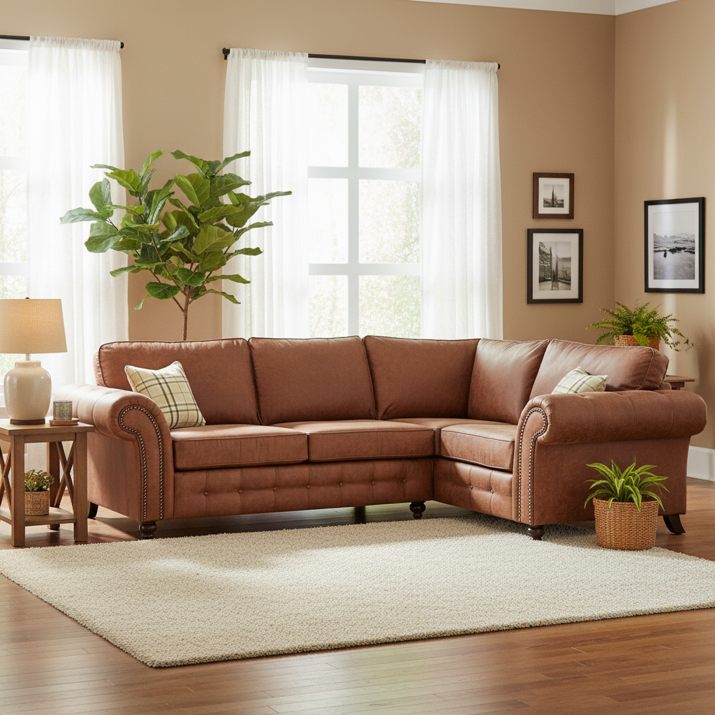Oakland 4 Seater Leather Corner Sofa Chesterfield Style