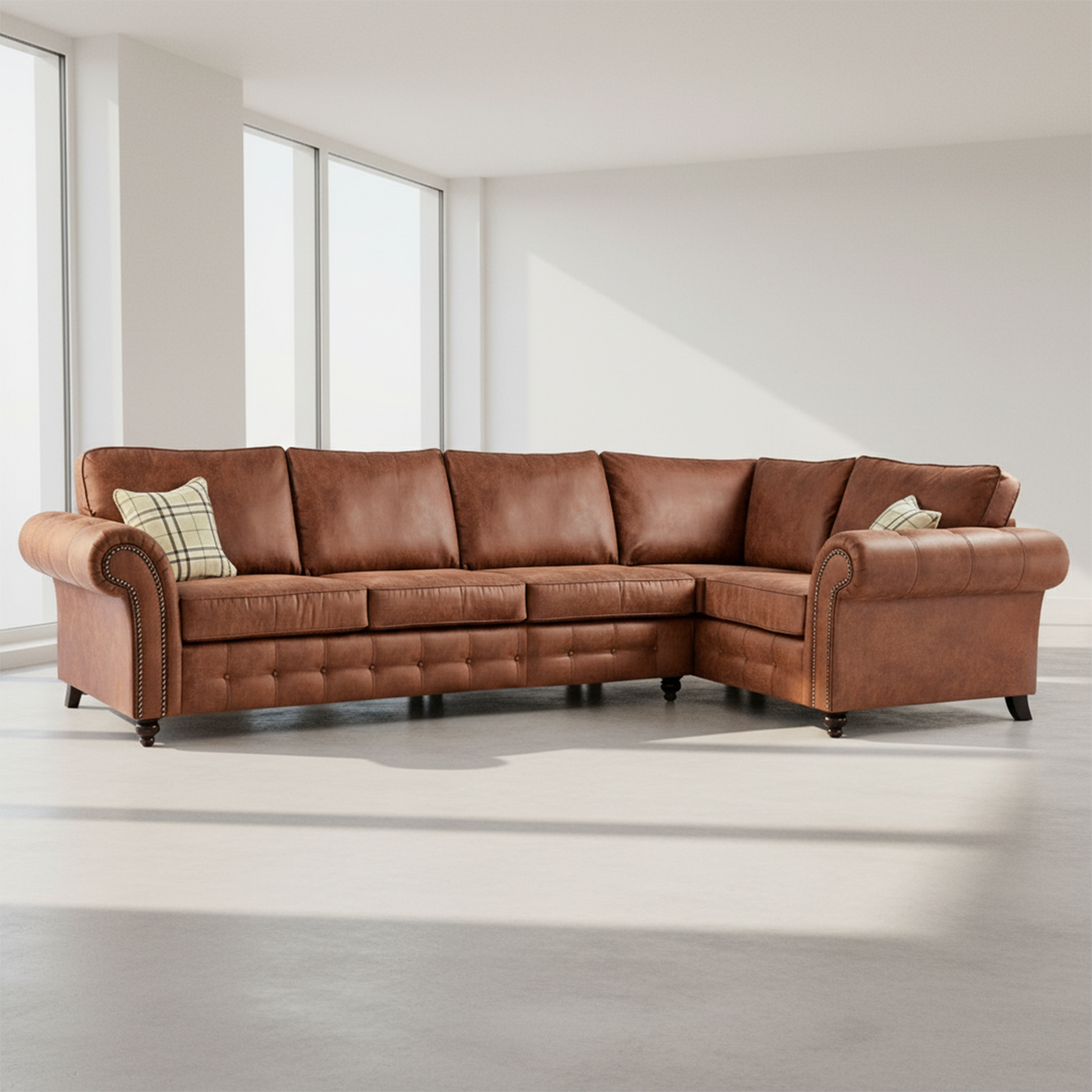 Oakland Long 5 Seater Leather Corner Sofa Chesterfield Style