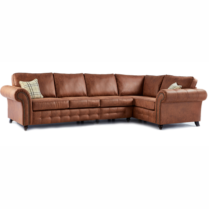 Oakland Long 5 Seater Leather Corner Sofa Chesterfield Style