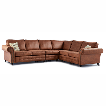 Oakland Large 6 Seater Leather Corner Sofa Chesterfield Style