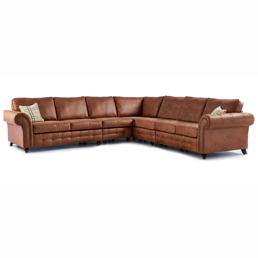 Oakland Large 7 Seater Leather Corner Sofa Chesterfield Style
