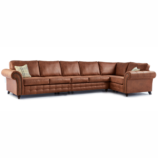 Oakland Long 6 Seater Leather Corner Sofa Chesterfield Style