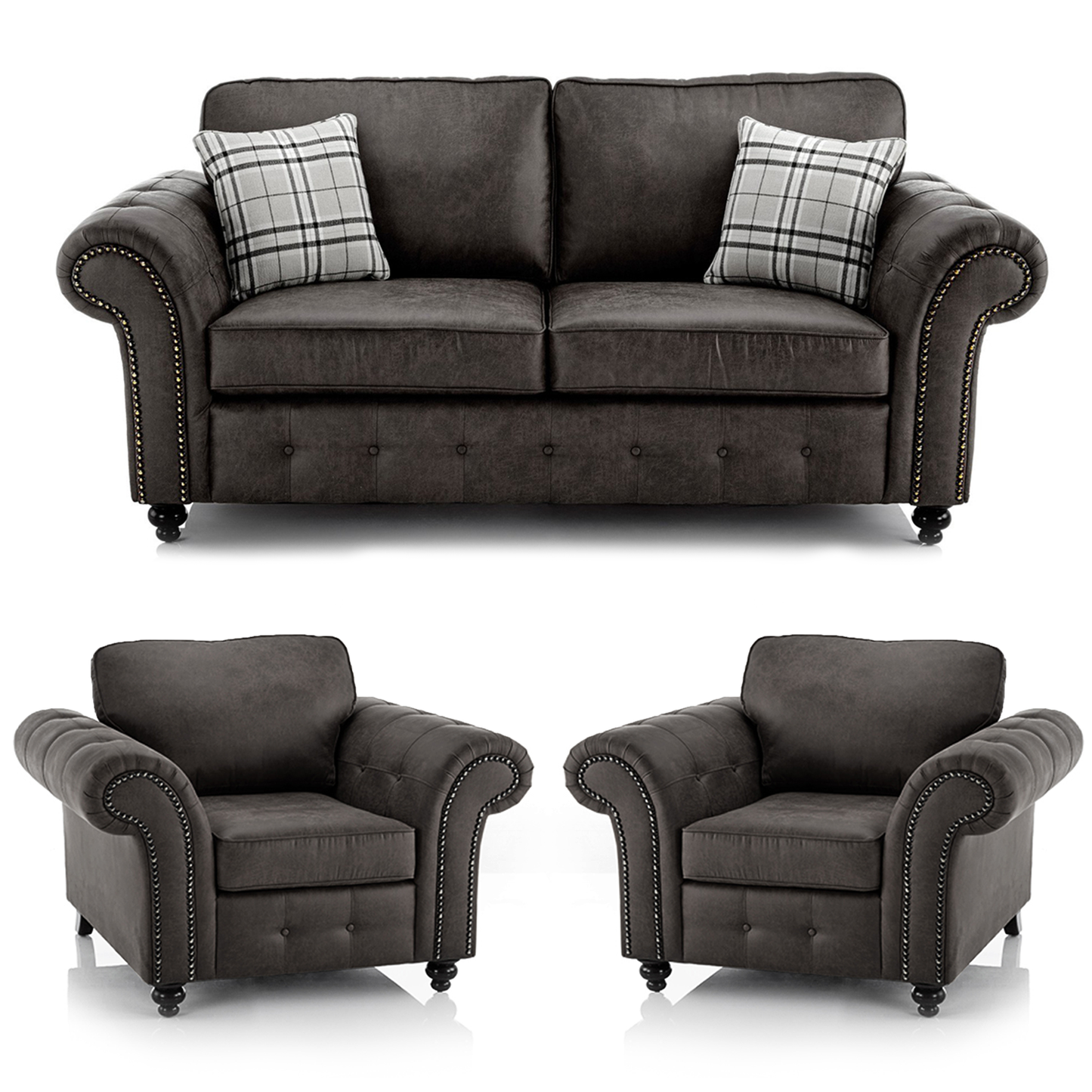 Oakland Chesterfield Leather 3 Piece Sofa Suite (3 + 1 + 1)