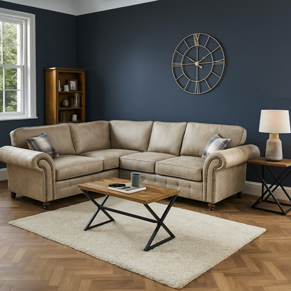 Oakland Marble Leather 4 Seater Corner Sofa