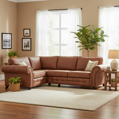 Oakland 4 Seater Leather Corner Sofa Chesterfield Style
