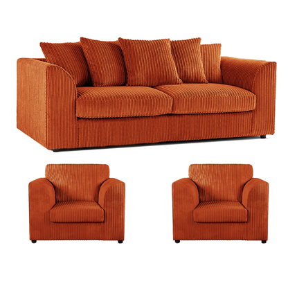Luxor Full Jumbo Cord 3 Seater and 2 x Armchairs - Scatter Back