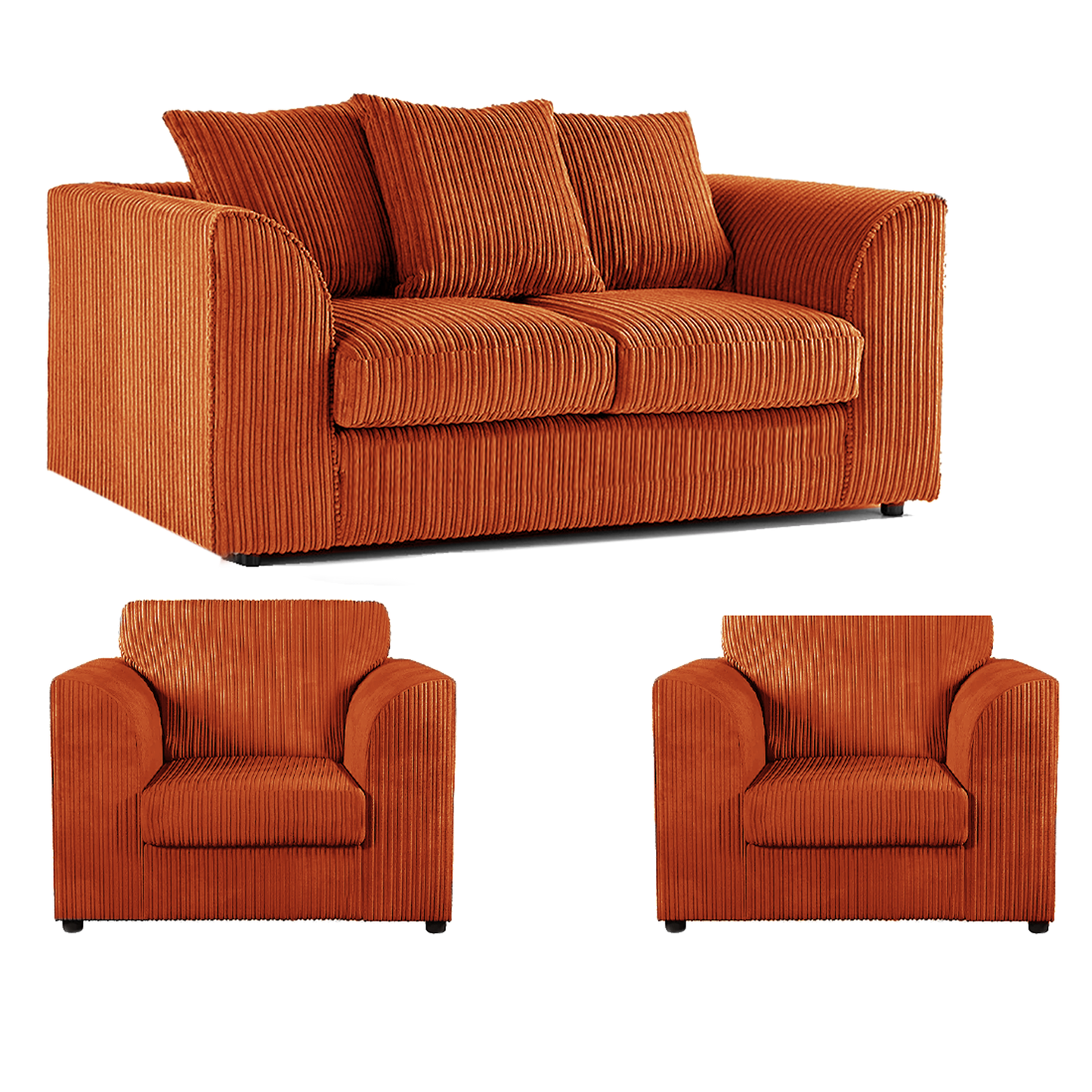 Luxor Jumbo Cord 2 Seater and 2 x Armchairs - Scatter Back