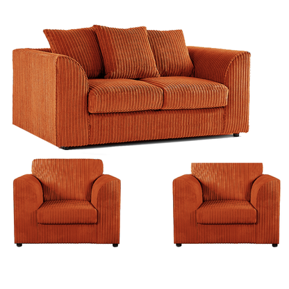 Luxor Jumbo Cord 2 Seater and 2 x Armchairs - Scatter Back