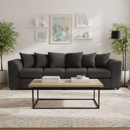Paris Boucle Charcoal Fabric 4 Seater Sofa