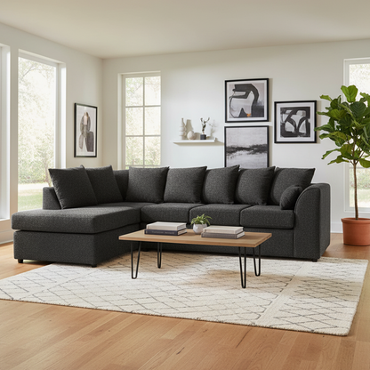 Paris Boucle Charcoal 5 Seater L Shaped Corner Sofa