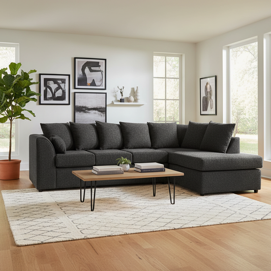 Paris Boucle Charcoal 5 Seater L Shaped Corner Sofa