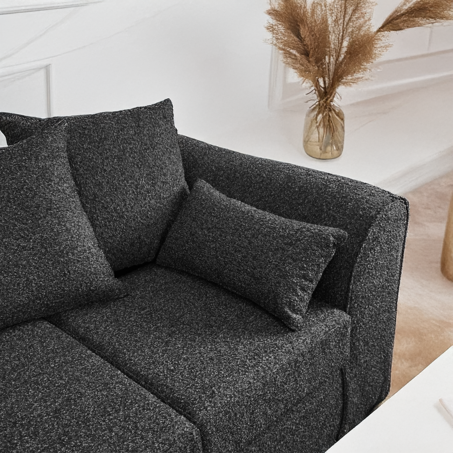 Paris Boucle Charcoal 5 Seater L Shaped Corner Sofa