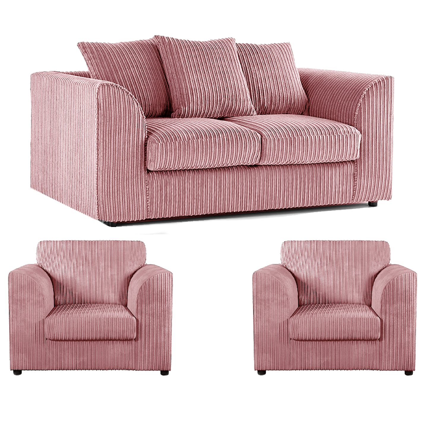 Luxor Jumbo Cord 2 Seater and 2 x Armchairs - Scatter Back