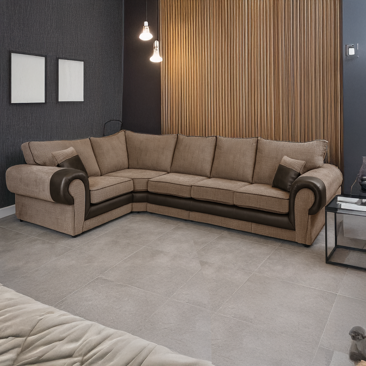 Portland Mixed Fabric Cord 5 Seater L Shape Corner Sofa