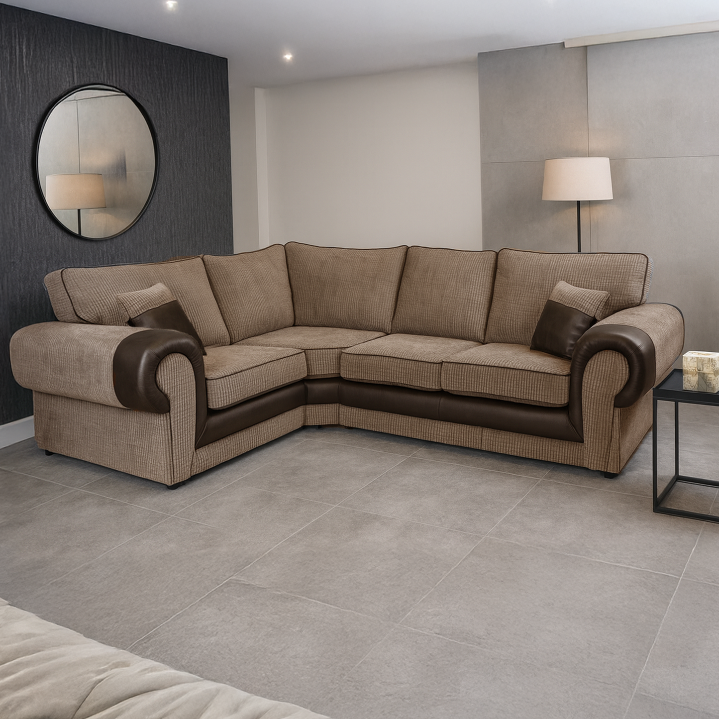 Portland Mixed Fabric Cord 4 Seater Corner Sofa