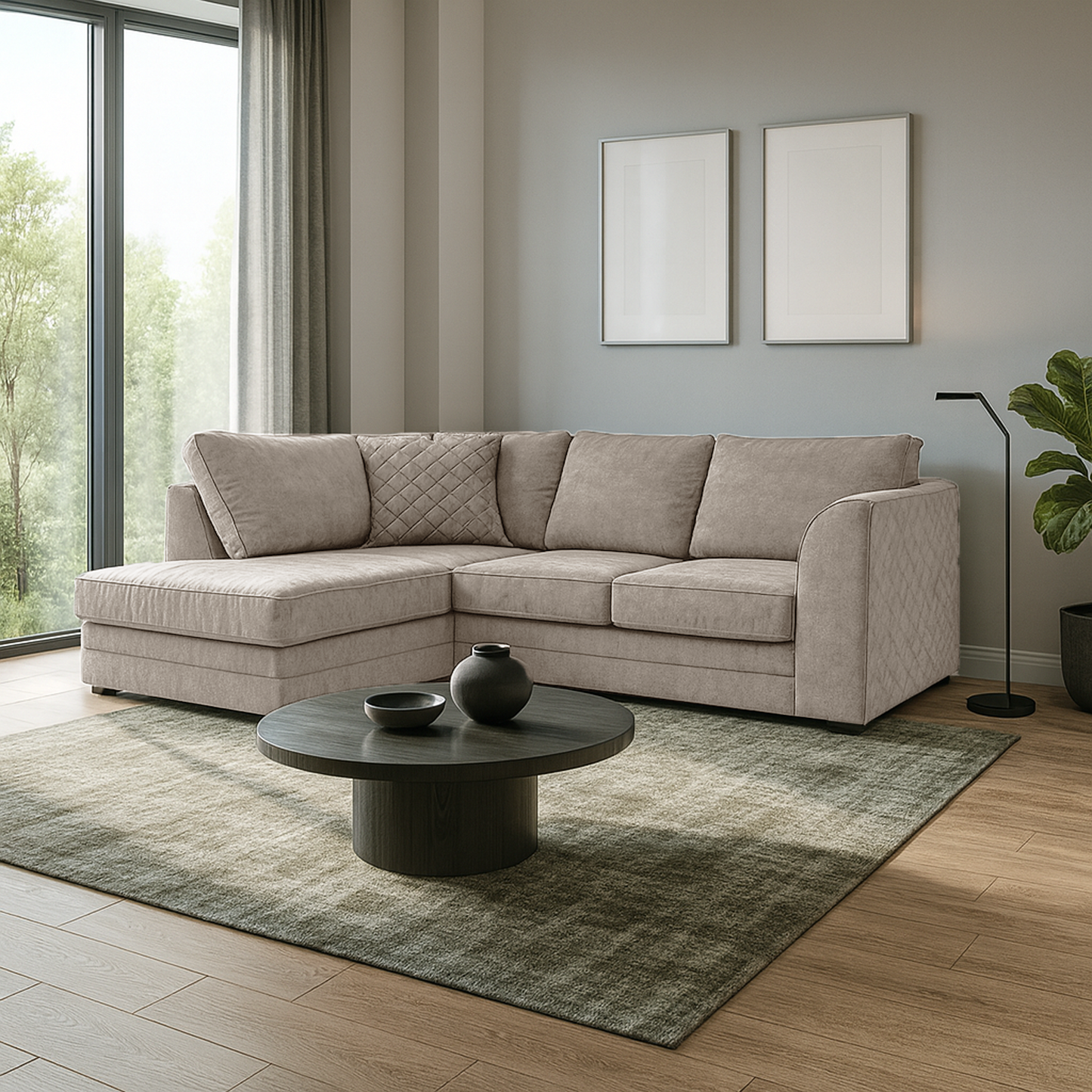 Quilted Chenille Full Back Corner Sofa