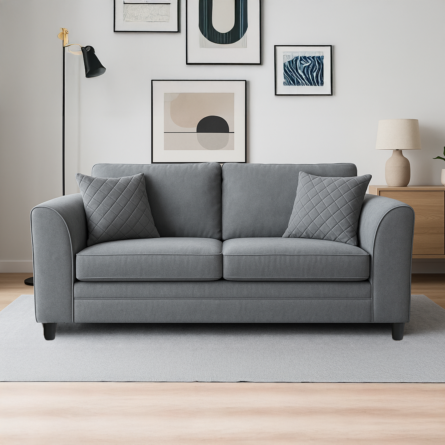 Quilted Full Fabric Chenille 3 Seater Sofa