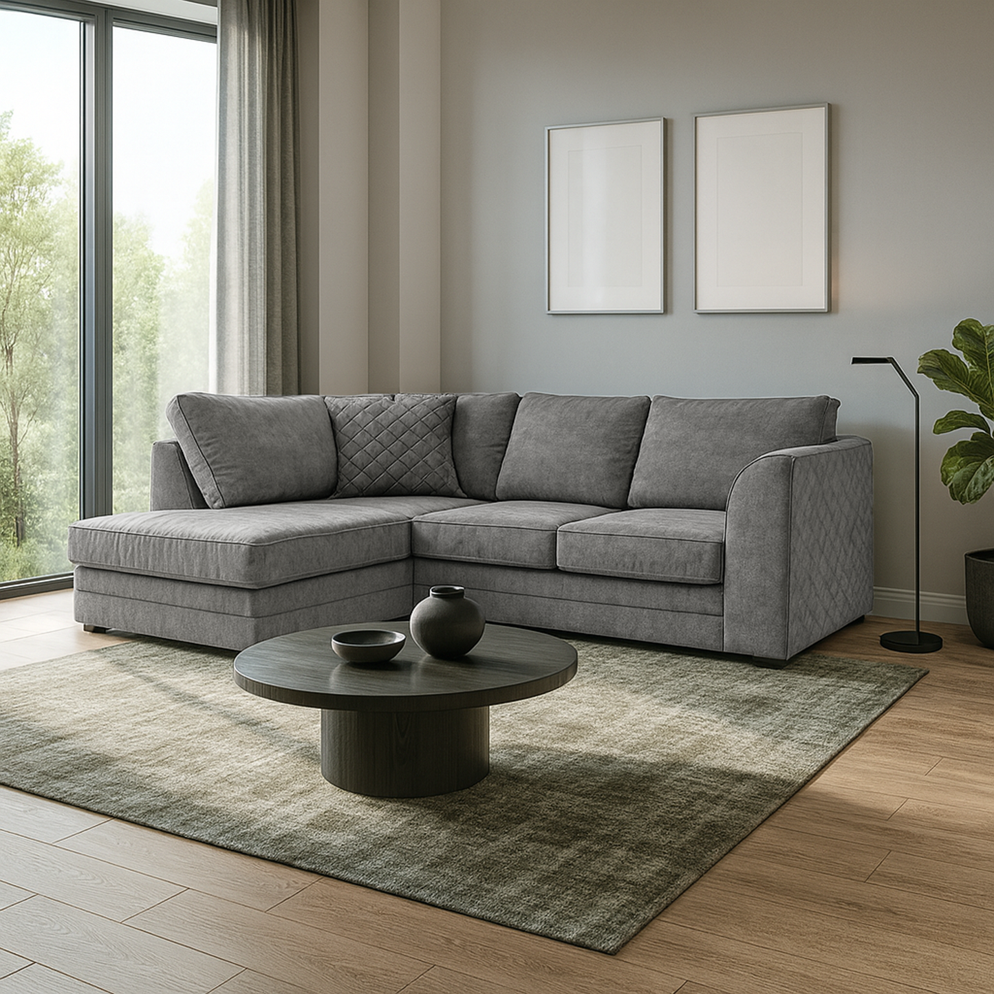 Quilted Chenille Full Back Corner Sofa