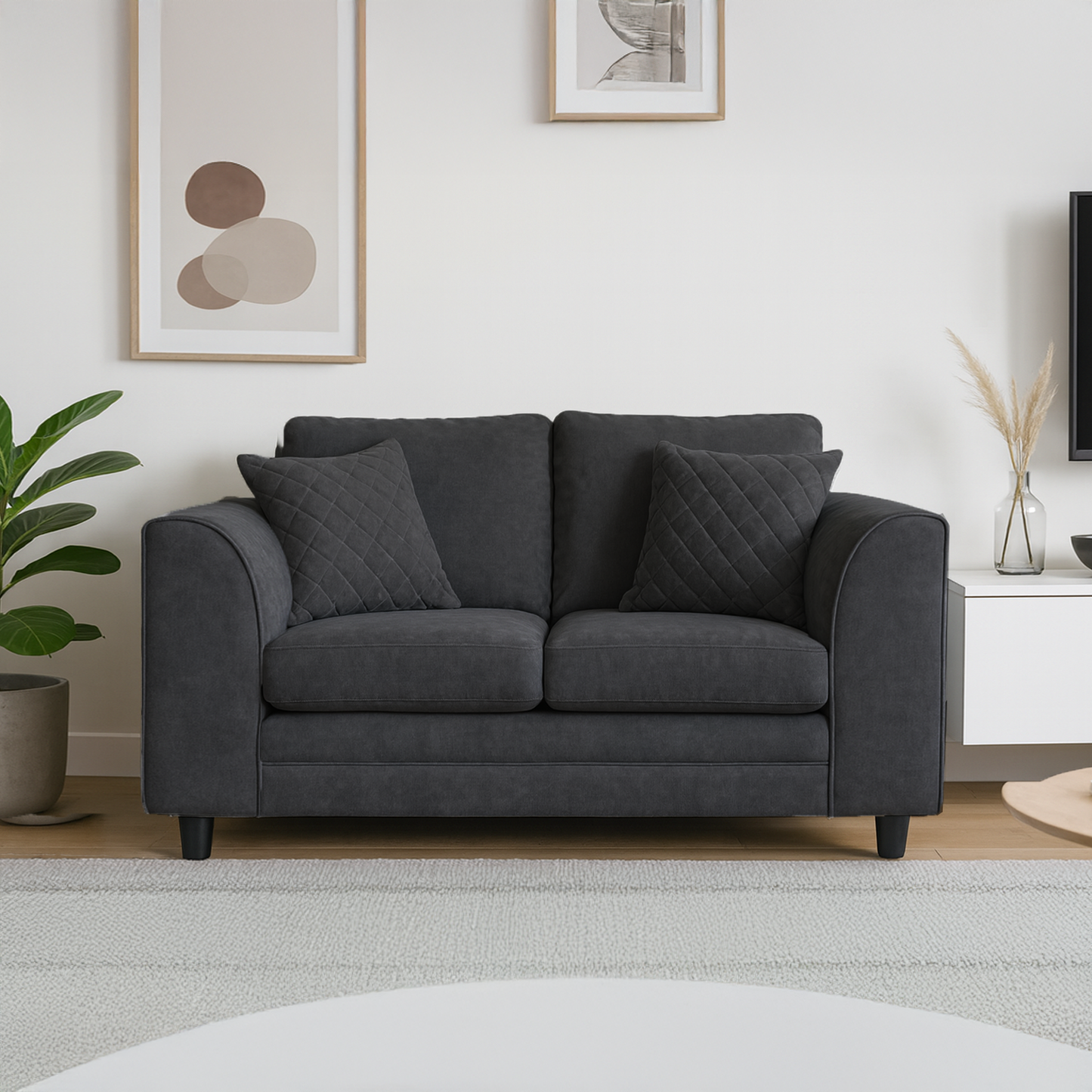 Quilted Full Chenille Fabric 2 Seater Sofa