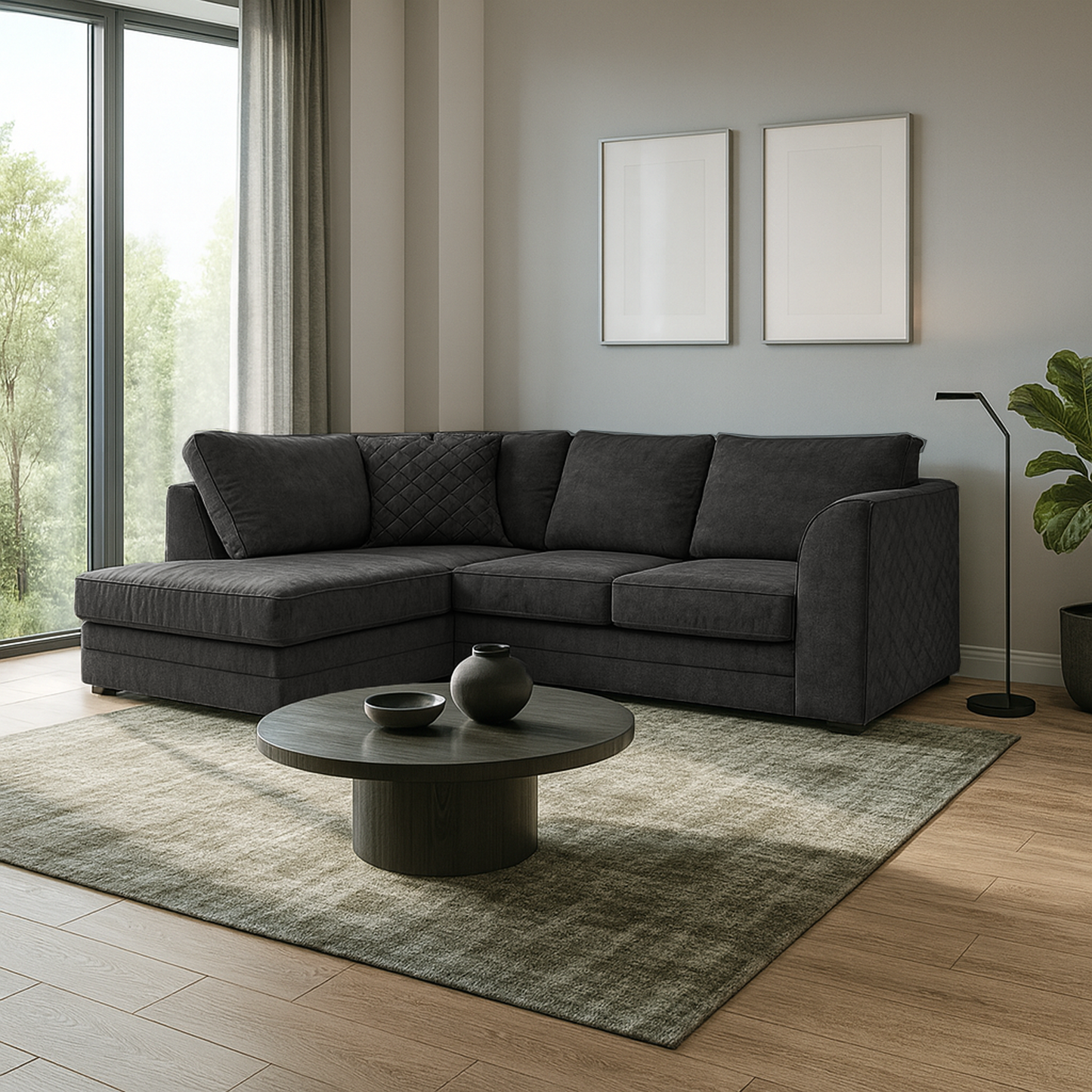 Quilted Chenille Full Back Corner Sofa