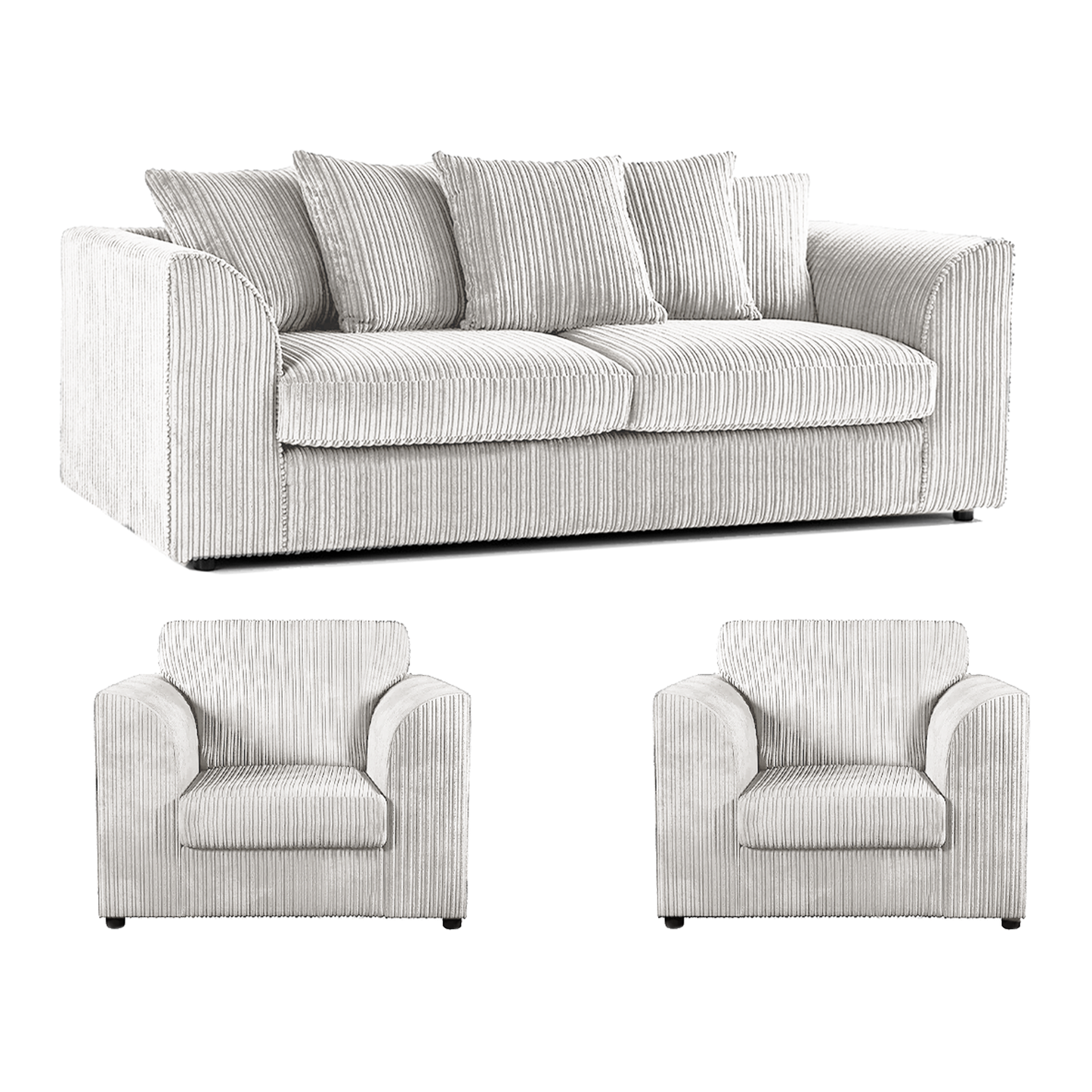 Luxor Full Jumbo Cord 3 Seater and 2 x Armchairs - Scatter Back