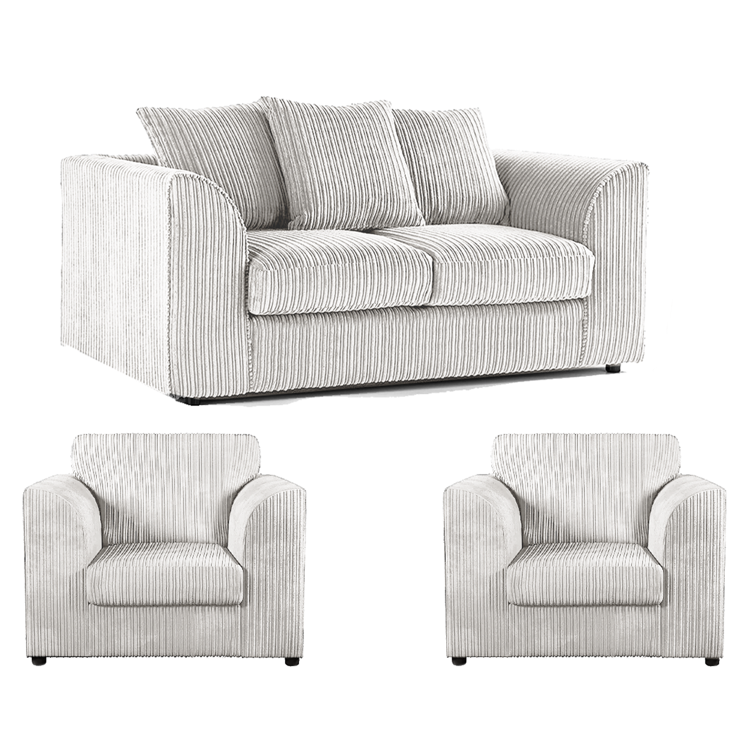 Luxor Jumbo Cord 2 Seater and 2 x Armchairs - Scatter Back