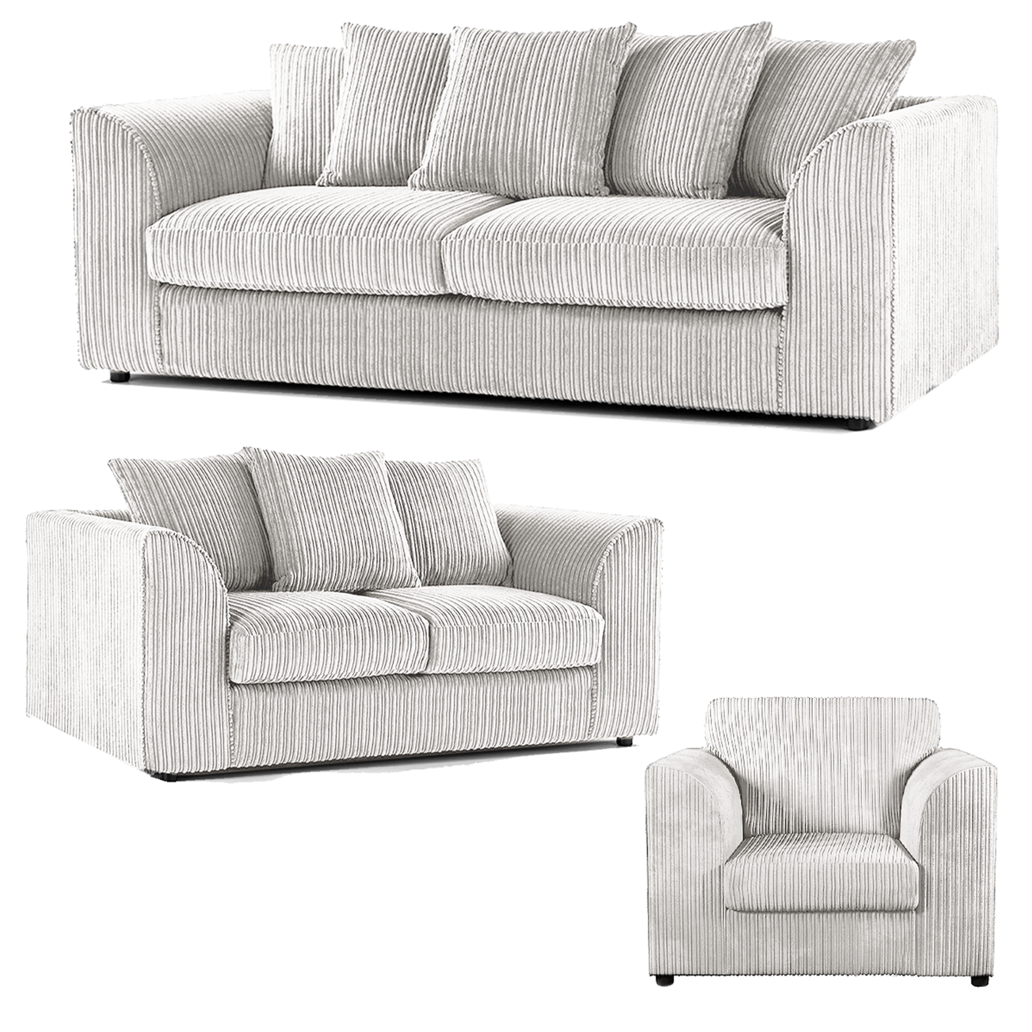 Luxor Full Jumbo Cord 3 Piece Suite - Scatter Back