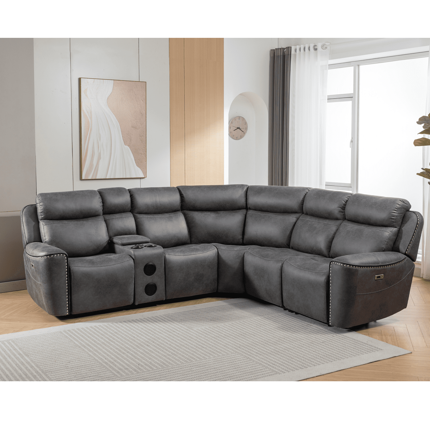 Techtronic Leather Like Smart Electric Reclining Corner Sofa - 2