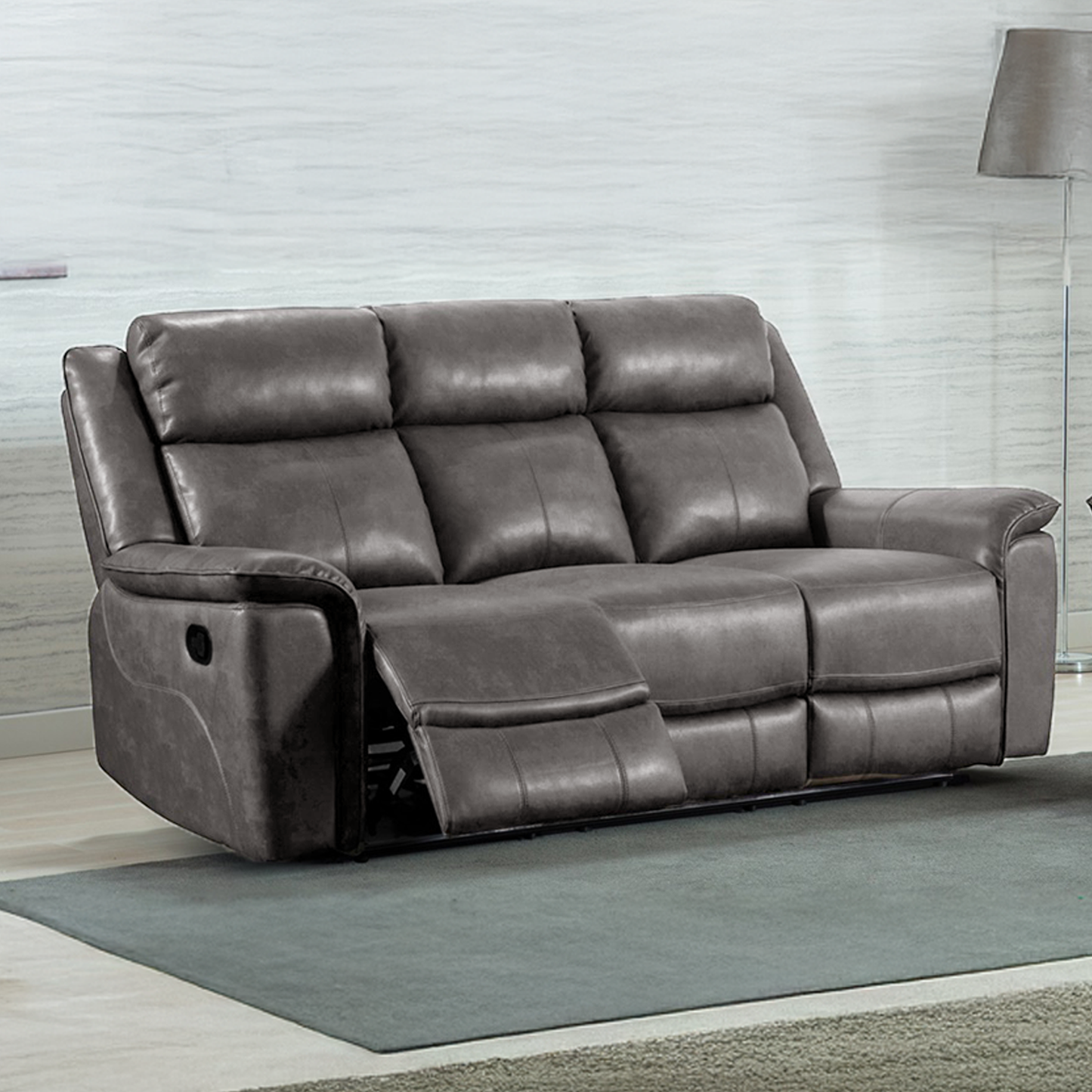 Toronto Reclining Leather-Like 3 Seater Sofa Black or Grey