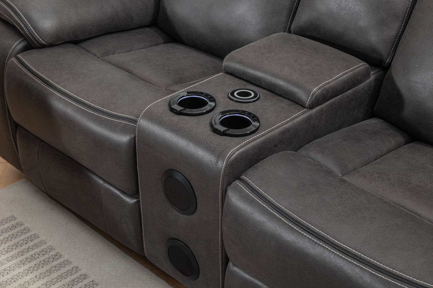 Tokyo Electric Bluetooth Reclining Leather Like 2 Seater Sofa - 4