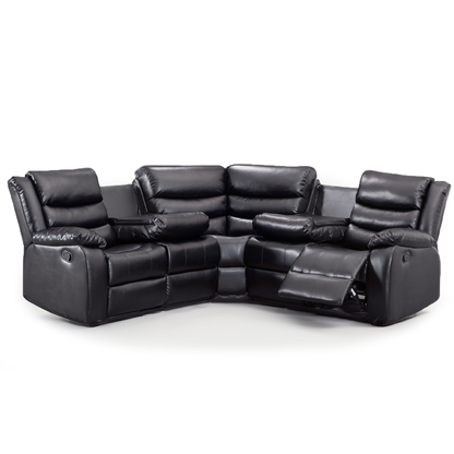 Leather 5 Seater Reclining Corner Sofa + Drinks Tray