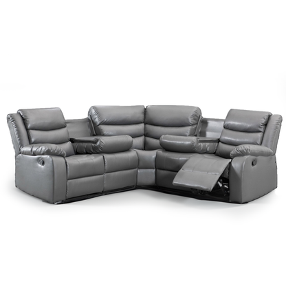Leather 5 Seater Reclining Corner Sofa + Drinks Tray