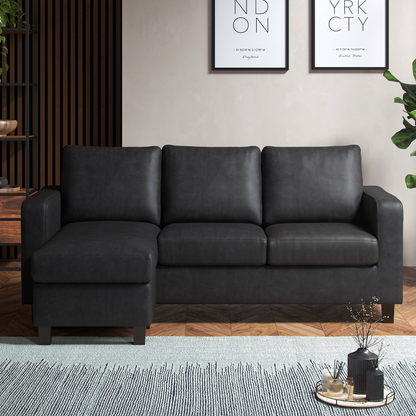 York Black Faux Leather 3 Seater Reversible Corner Sofa