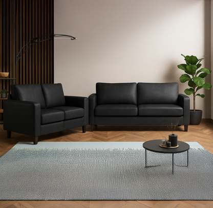 York Black Faux Leather 3+2 Sofa Set