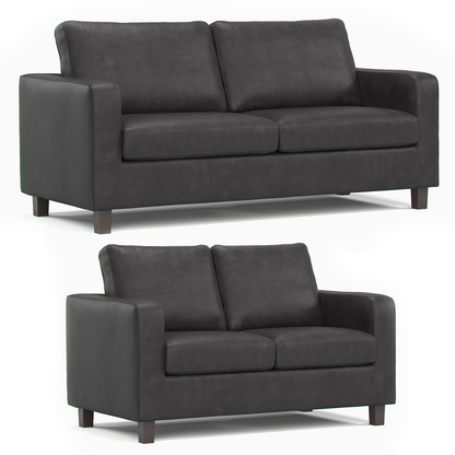York Black Faux Leather 3+2 Sofa Set