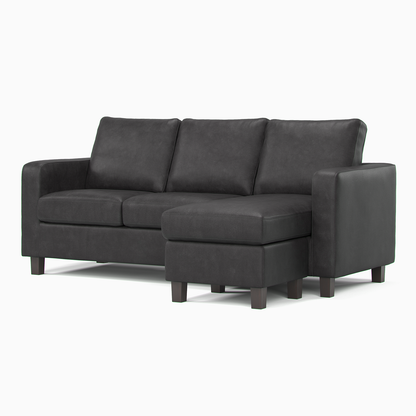 York Black Faux Leather 3 Seater Reversible Corner Sofa