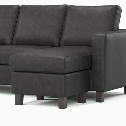 York Black Faux Leather 3 Seater Reversible Corner Sofa