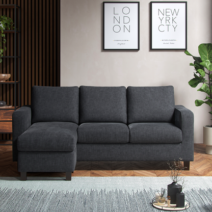 York Grey Turin Fabric 3 Seater Reversible Corner Sofa