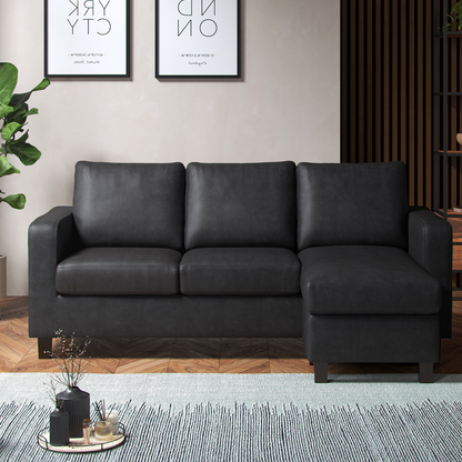 York Black Faux Leather 3 Seater Reversible Corner Sofa