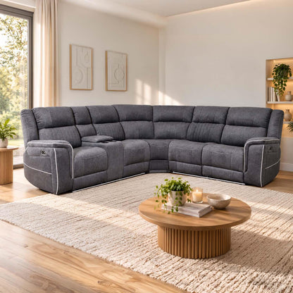 Anna Grey Fabric 5 Seater Electric Recliner Corner Sofa USB