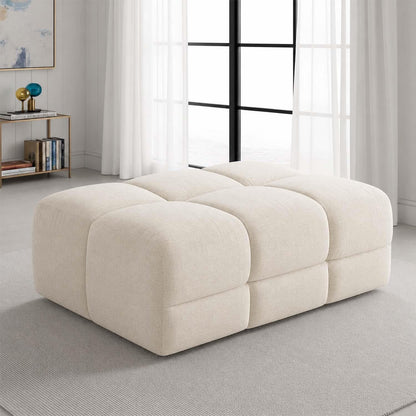 Jenson Large Plush Velvet Footstool Pouffe with Cross Stitch Detail
