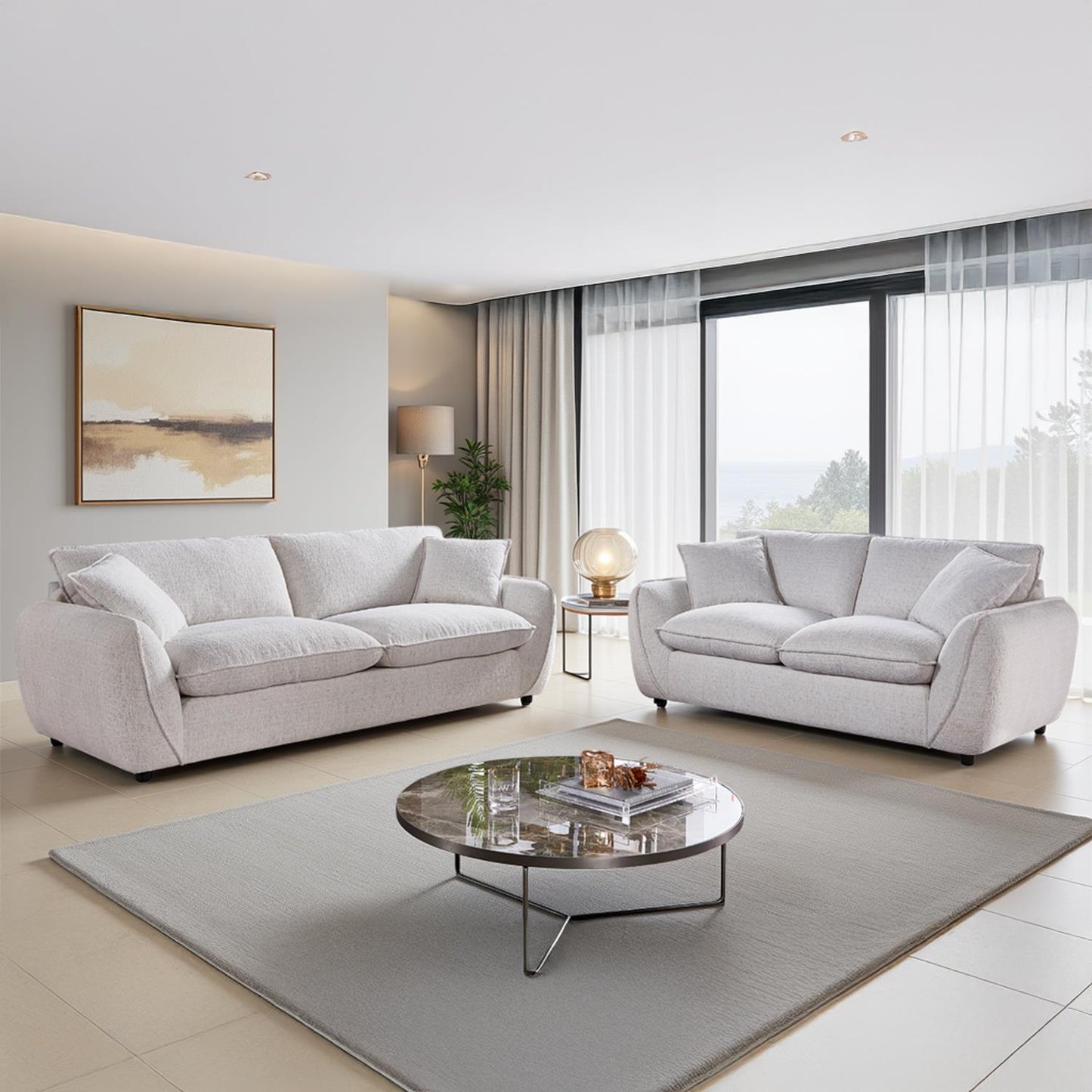 Berti Beige or Grey Fabric Sofa Suite