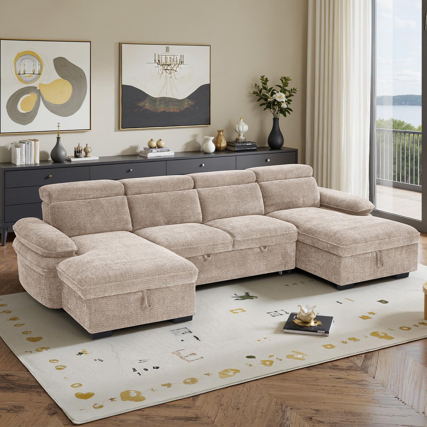 Blake U Shaped 5 Seater Fabric Corner Sofa Bed