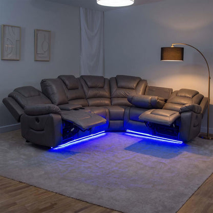 Oxbridge 5 Seater Electric Recliner Corner Sofa LED USB Black or Grey
