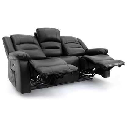 Arlo Black or Grey Leather Like Electric Reclining Sofa Suite 3 + 2 USB + Drinks Tray